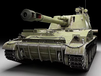 Green Armored Military Tank With Large Cannon And Tracked Wheels 3d model