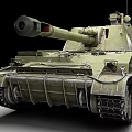 Green Armored Military Tank With Large Cannon And Tracked Wheels