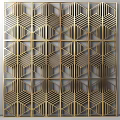 Stylish Modern Room Divider With Geometric Patterns Gold Frame And Marble Panels 3d model