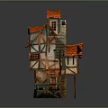 Traditional Wooden House With Red Roof Multi Story Design Decorative Windows And Balcony Steps