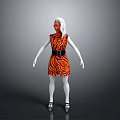 3D Character With White Hair Orange Black Striped Dress Black Belt White Stockings Black Shoes
