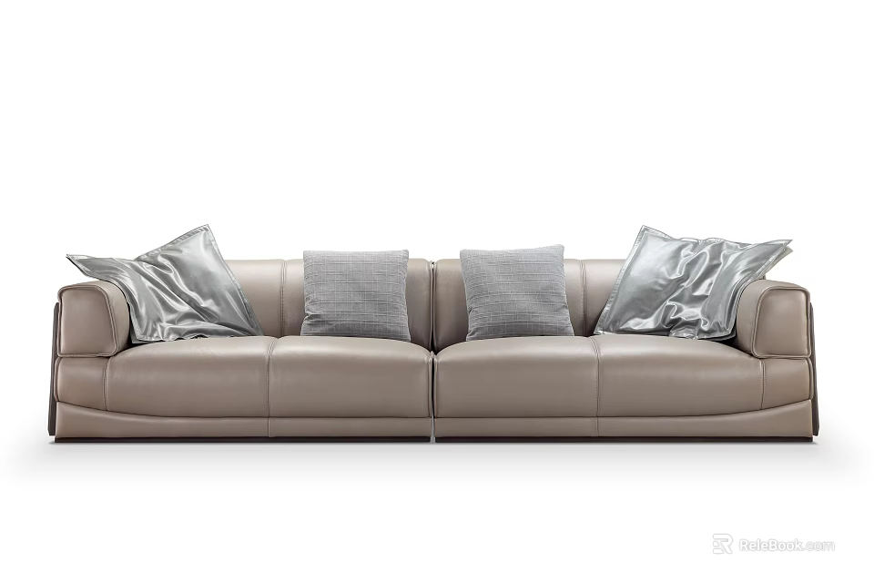 Modern Light Brown Leather Multi Seater Sofa With Decorative Pillows 3d model