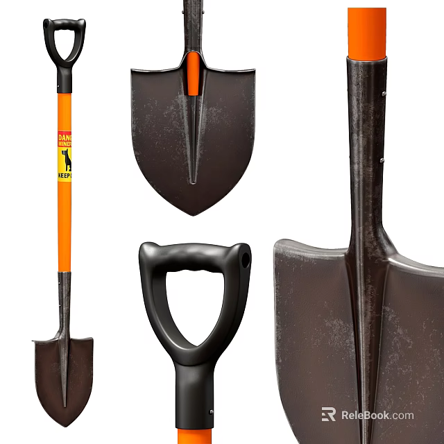 Durable Hardware Tools Shovels with Ergonomic Orange Black Handles and Metal Blades 3d model 
