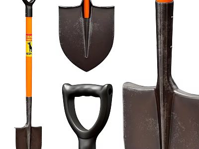 Durable Hardware Tools Shovels with Ergonomic Orange Black Handles and Metal Blades 3d model