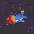 Children's Airplane Shaped Swing Set With Blue Metal Frame Red Propeller And Yellow Details