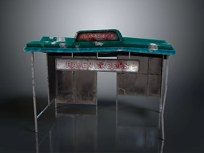 Vintage Retro Kiosk Structure With Green Top And Metal Frame Compartments 3d model