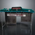 Vintage Retro Kiosk Structure With Green Top And Metal Frame Compartments