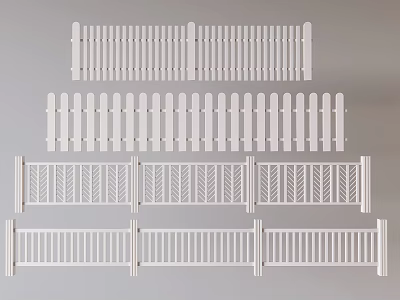 Cream wind railing guard fence courtyard fence solid wood railing 3d model