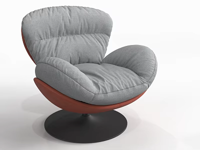 Stylish Gray Upholstered Accent Chair With Wooden Armrests And Black Round Base 3d model
