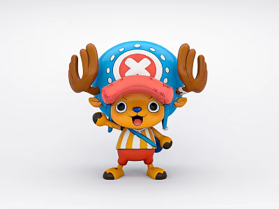 Tony Tony Chopper One Piece Anime Character Blue Hat White Cross Red Brim Brown Antlers 3d model