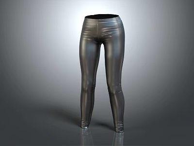 Sleek Black Leather Leggings With Slim Fit High Waist And Stretchy Design 3d model