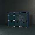 Dark Blue Modern Minimalist Console Side Cabinet With Storage Shelves And Wooden Legs