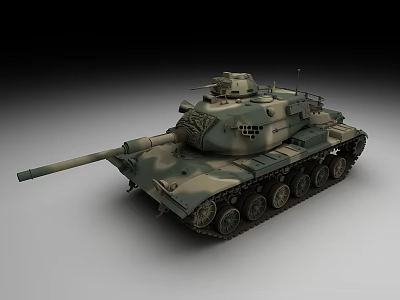Military Tank With Camouflage Paint Turret Long Gun Barrel And Tracks 3d model