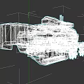 Futuristic Warship Green Yellow Gray Mechanical Design With Weapon Systems And Engine Parts