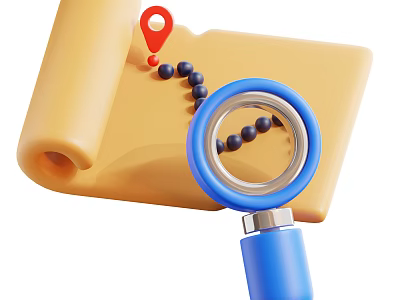 Decorative Ornament Set With Yellow Scroll Red Location Marker Black Beads And Blue Magnifying Glass 3d model