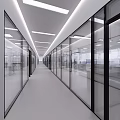 Modern aisle laboratory black frame glass partition corridor 3d model