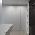 Modern Walk in Closet Design With Glass Door Cabinets Open Shelves And White Countertop