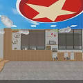 Indoor Activity Room Interior With Red Star Slogans And Cloud Decorations 3d model
