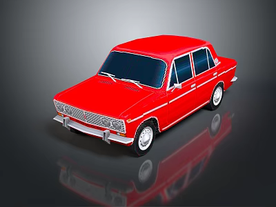 Red Classic Car With Shiny Exterior And Reflective Surface On Dark Background 3d model