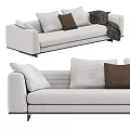 Modern Light Colored Sectional Sofa With Multiple Cushions And Dark Throw Blanket 3d model