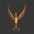 3D Model of Phoenix with Red and Yellow Spread Wings on Gray Background