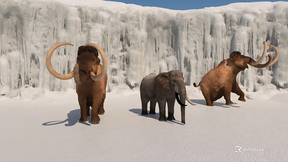 Reptiles In Snowy Landscape With Icicle Covered Background And Frozen Ground 3d model 