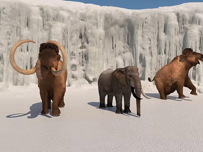 Reptiles In Snowy Landscape With Icicle Covered Background And Frozen Ground 3d model