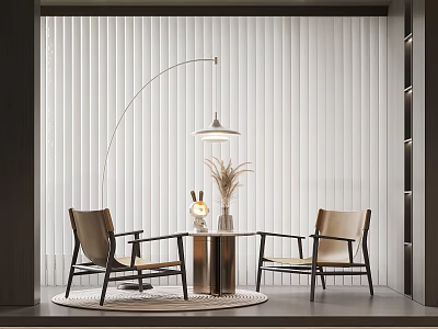 Modern Round Table With Two Chairs Set Featuring Decorations Floor Lamp And Blinds 3d model