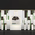 Traditional Product Display Area With Decorative Wall Golden Border White Pillars And Green Plants
