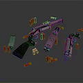 Vintage Revolvers And Shotguns With Scattered Bullets On Dark Surface