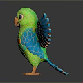Vibrant Green Parrot With Orange Belly And Blue Wings Standing On Black Background