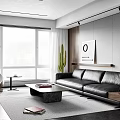 Modern Living Room Interior With Large Window Black Sofa And Fireplace 3d model