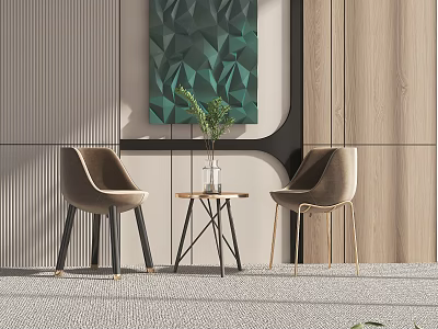 Modern Leisure Sofa Set With Two Armchairs Small Side Table And Green Geometric Wall Art 3d model