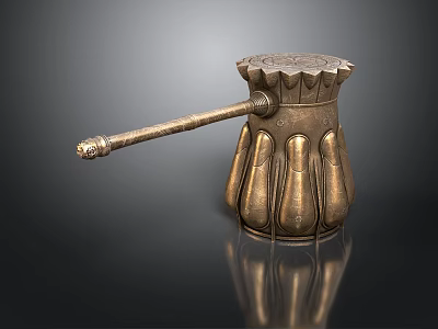 Ancient Bronze Weapon Hammer With Decorative Long Handle And Metallic Sheen 3d model