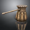 Ancient Bronze Weapon Hammer With Decorative Long Handle And Metallic Sheen