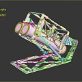 White Mechanical Structure Model On Black Reflective Surface With Gray Gradient Background