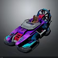 Futuristic Purple And Blue Amphibious Water Transport Vehicle With Large Wheels Propeller And Seat