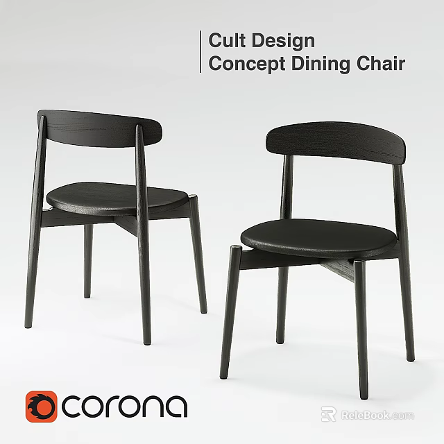 Concept Black Dining Chair Modern Minimalist Wooden Design With Curved Backrest 3d model 