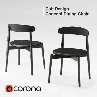 Concept Black Dining Chair Modern Minimalist Wooden Design With Curved Backrest 3d model