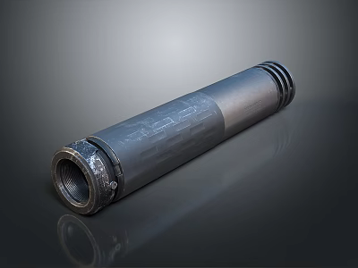 Military Weapon Cylindrical Metal Tube Component With Textured Surface And End Connections 3d model