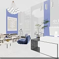 Modern Beauty Hair Salon Interior With Comfortable Sofa Front Desk Pendant Lights And Plants