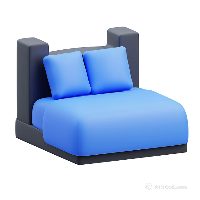 Modern Sofa Bed With Blue Mattress Blue Pillows And Black Frame 3d model 