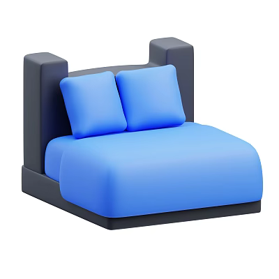 Modern Sofa Bed With Blue Mattress Blue Pillows And Black Frame 3d model