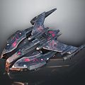 Futuristic Cosmic Spaceship With Dark Exterior Red Patterned Details And Multiple Illuminated Wings