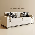 Modern White Double Sofa With Tassel Details And Black White Patterned Pillows 3d model