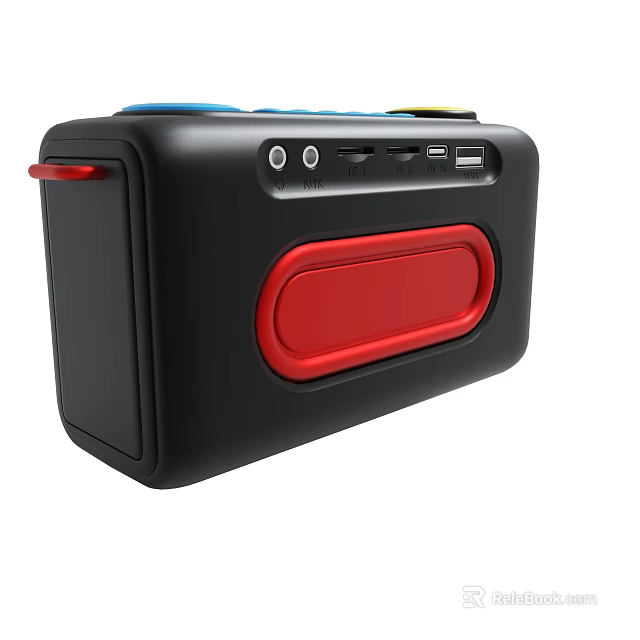 Black Portable Device With Red Accent And Multiple USB Connection Ports 3d model 