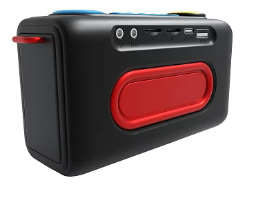 Black Portable Device With Red Accent And Multiple USB Connection Ports 3d model