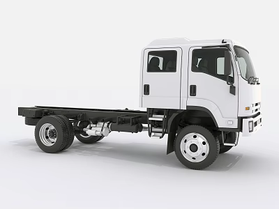 White Modern Commercial Chassis Truck With Cab Large Wheels And Flatbed Frame Design 3d model