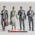 Group of Four Business People Walking in Formal Suits on Simple Background