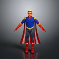Superhero Character With Blue Top Red Cape And Gold Accents In Standing Pose